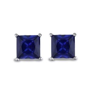 2 ct Princess Cut Blue Sapphire Stud Earrings